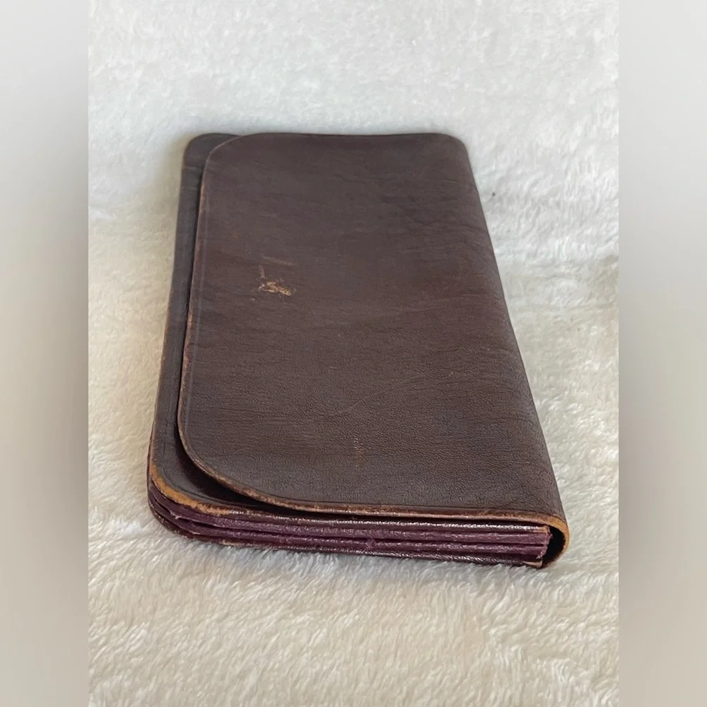 Antique All Leather Strongly Stitched accordion billfold wallet train ticket